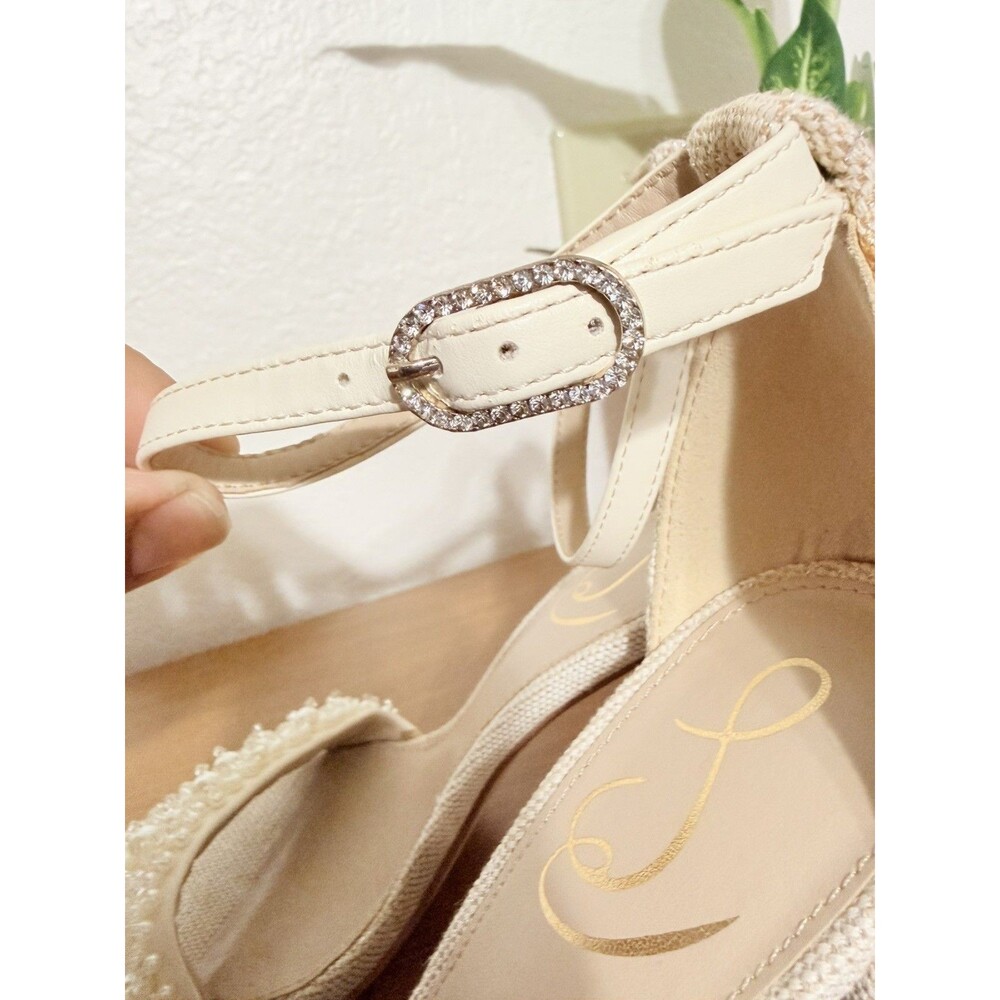 SAM EDELMAN Yaro Perla Beaded Block Heel Sandals Ivory US Size 7.5 Wedding Party - Picture 9 of 12